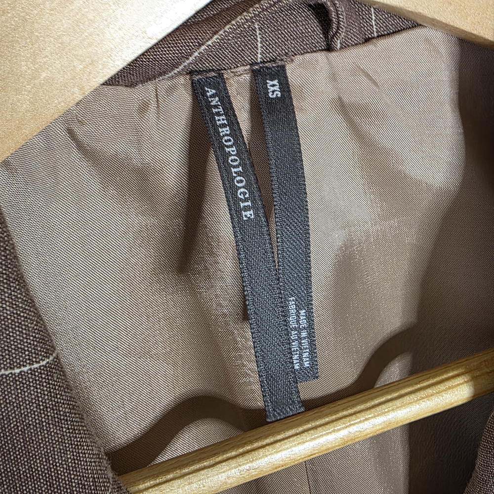 Anthropologie the Rue Oversized Brown Pinstripe Double-Breasted Blazer Size XXS - Picture 3 of 11